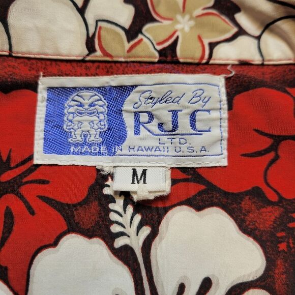 RJC Vintage Hawaiian Aloha Floral Red and White Men's Shirt Hibiscus - Picture 9 of 13